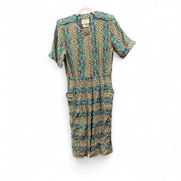 Dresses & Skirts - Women's retro Green and blue 80s funky‎ dress by Lady Carol NY size 6